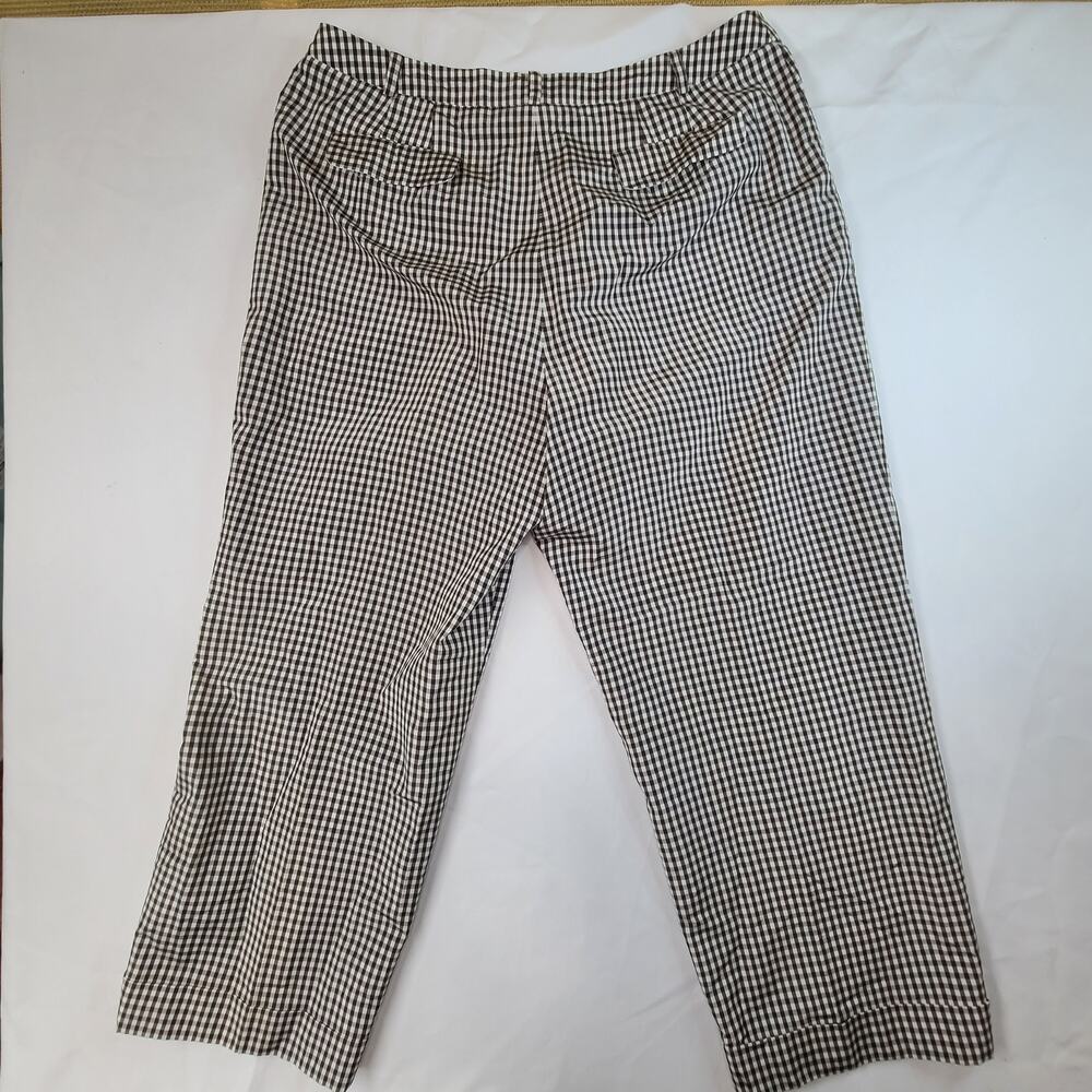 Talbots Hampshire Ankle Pants Brown White Gingham Check Cuff Silk Cotton 16 - Picture 2 of 12